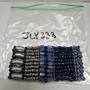 BLUE BEADED MULTI-STRAND STRETCH BRACELET